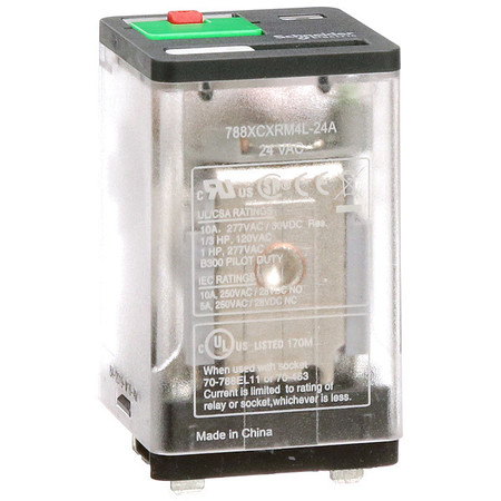 SCHNEIDER ELECTRIC General Purpose Relay, 24V AC Coil Volts, Square, 11 Pin, 3PDT 788XCXRM4L-24A