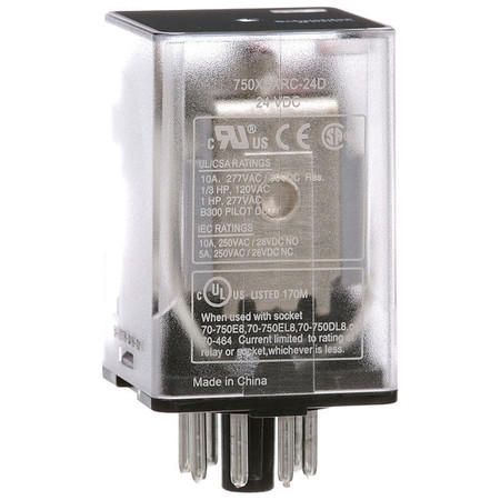 SCHNEIDER ELECTRIC General Purpose Relay, 24V DC Coil Volts, Octal, 8 Pin, DPDT 750XBXRC-24D