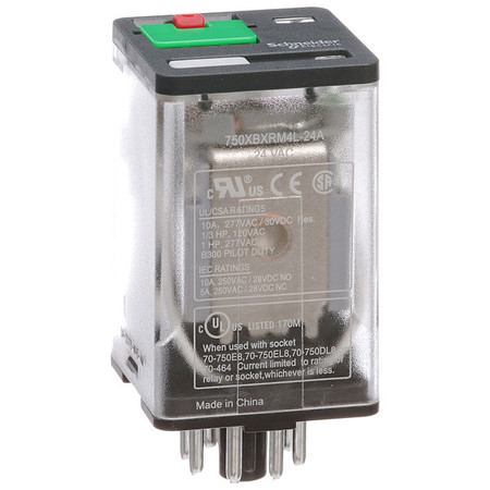 SCHNEIDER ELECTRIC General Purpose Relay, 24V AC Coil Volts, Octal, 8 Pin, DPDT 750XBXRM4L-24A