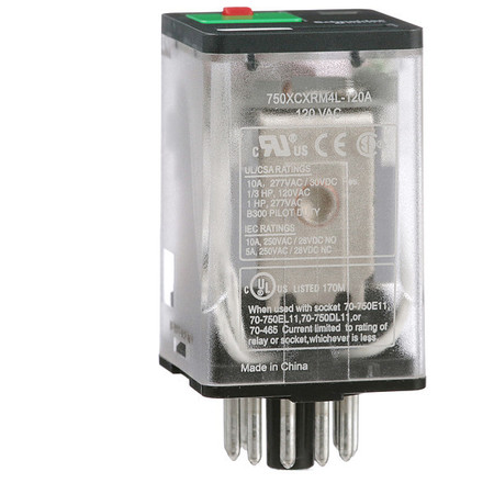 SCHNEIDER ELECTRIC General Purpose Relay, 120V AC Coil Volts, Octal, 11 Pin, 3PDT 750XCXRM4L-120A