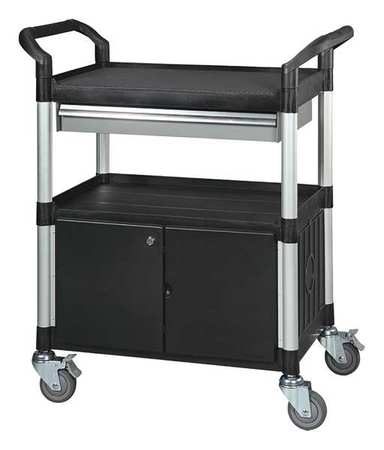 ZORO SELECT Enclosed Service Cart, Fiber Glass/Polypropylene, 3 Shelves, 400 lb 35KT34