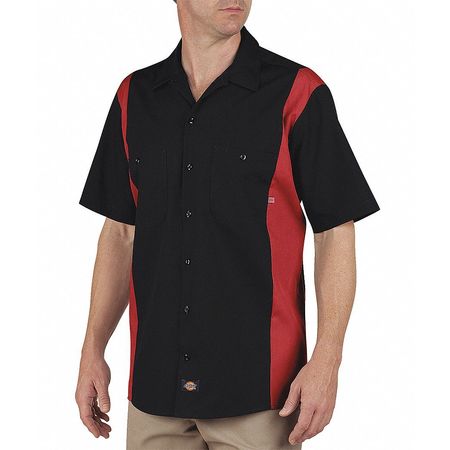 DICKIES Work Shirt, Short Sleeve, Black Red, 3XL 24BKER RG 3XL