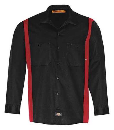 DICKIES Work Shirt, Long Sleeve, Black Red, LT 5524BR TL L