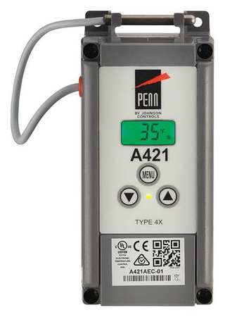 Johnson Controls Electronic Temperature Control, Open/Close on Rise, SPDT, 120/240VAC A421AEC-02C