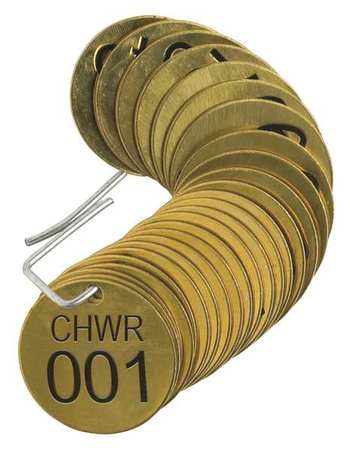 BRADY Number Tag, Brass, CHWR 001-025, PK25 23596