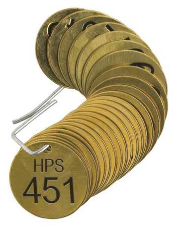 BRADY Number Tag, Brass, 3/16in. Hole, PK25 44738