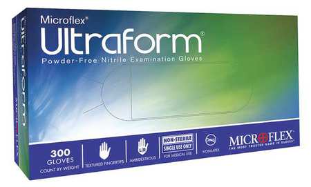 Ansell Ultraform, Nitrile Exam Gloves, 2.4 mil Palm, Nitrile, Powder-Free, S, 300 PK, Blue UF-524-S