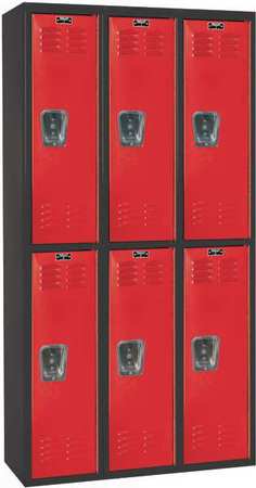 Hallowell Wardrobe Locker, 36 in W, 18 in D, 72 in H, (2) Tier, (3) Wide, Red/Black U3282-2A-MR