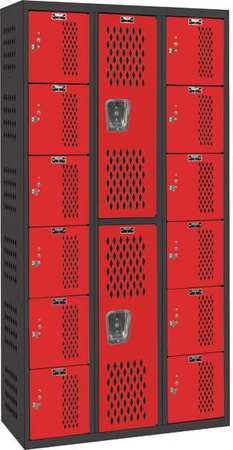 HALLOWELL Box Locker/Wardrobe Combo, 36 in W, 18 in D, 72 in H, (3) Wide, (6) and (2) Tier, Red/Black AWA282-626MR