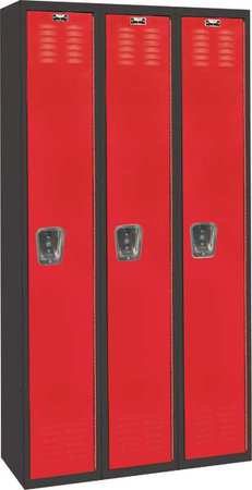Hallowell Wardrobe Locker, 36 in W, 18 in D, 72 in H, (1) Tier, (3) Wide, Red/Black U3282-1MR