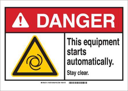 BRADY Danger Sign, 10 in Height, 14 in Width, Polyester, Rectangle, English 144070