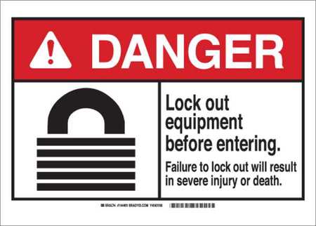 BRADY Danger Sign, 7 in Height, 10 in Width, Plastic, Rectangle, English 144492