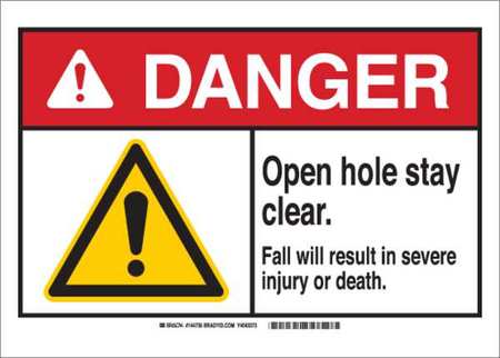 BRADY Danger Sign, 10" H, 14" W, Plastic, Rectangle, English, 144731 144731