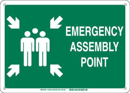 BRADY Emergency Assembly Sign, Plastic, 18"H 139600