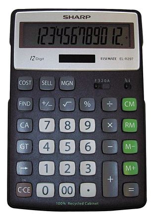 Sharp Recycled Semi-Desk Calculator, 12 Digit SHRELR297BBK