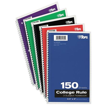 Tops 9-1/2 x 6" Wirebound Notebook, College Rule, 150 Pg TOP65362