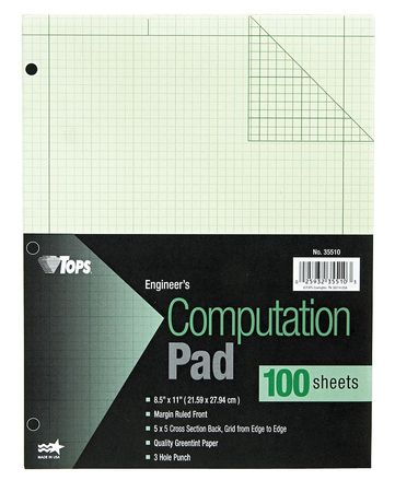 TOPS 8.5" x 11" Engineering Computation Pad, 100 Pg TOP35510