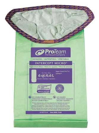 Proteam Intercept Micro Filter Bag, Open Collar, Fits ProTeam Backpack Vacuums, Triangular 6 qt. (10 pk.) 107314