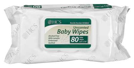 Hcs Baby Wipes, White, Soft Pack, Paper, 80 Wipes, 6 5/8 in x 7 7/8 in, Fragrance Free HCS0024