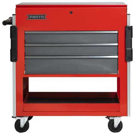 PROTO Heavy Duty Tool Utility Cart, 3 Drawer, Red/Gray, Steel, 37 in W x 20 in D x 43 in H JUC3743-3SG