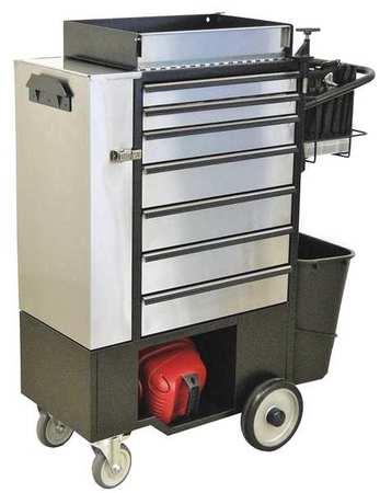 FLEXCART FC-100 Rolling Cabinet, 7 Drawer, Black, Stainless Steel, 14-1/4 in W x 37-1/2 in D x 45 in H FC100-ECSS-WT