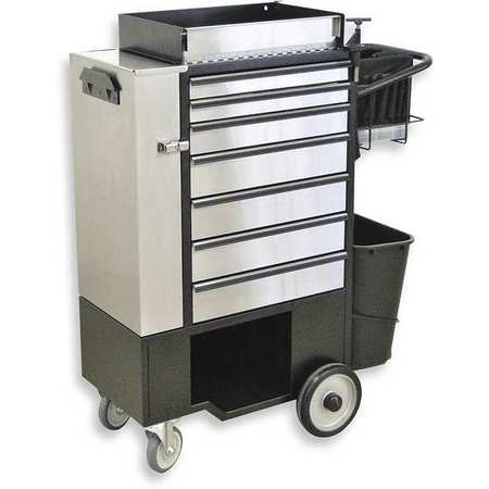 FLEXCART FC-100 Tool Utility Cart, 7 Drawer, Black, Stainless Steel, 14-1/4 in W x 37-1/2 in D x 45 in H FC100-ECSS-NT