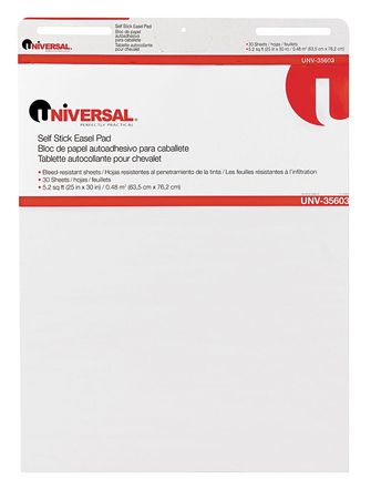 UNIVERSAL ONE Self-Stick Easel Pad, 25x30 In, White, PK2 UNV35603