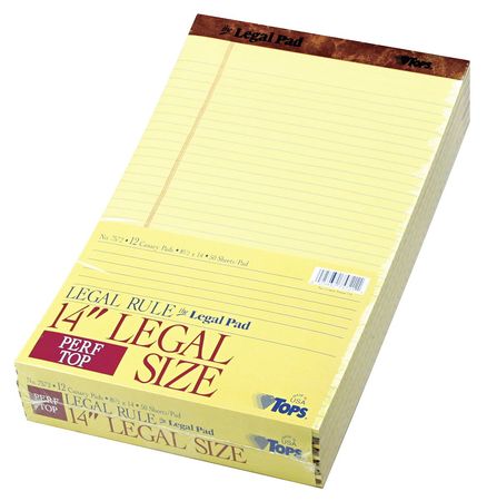 TOPS 8-1/2 x 14" Ruled Perforated Pad, Pk12 TOP7572