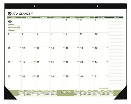 AT-A-GLANCE 22 x 17" Recycled Monthly Desk Pad Calendar, Green Living AAGSK32G00