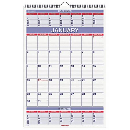 AT-A-GLANCE 15-1/2 x 22-3/4" Three-Month Wall Calendar Ruled Daily Blocks AAGPM628