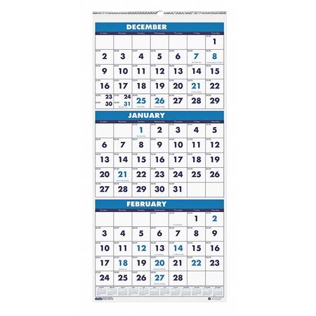 HOUSE OF DOOLITTLE 8 x 17" Three-Month Format Wall Calendar, White HOD3646