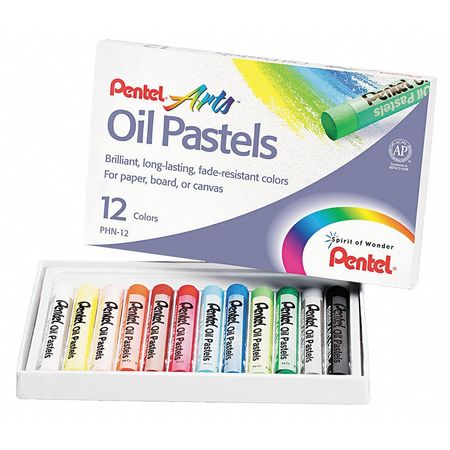 Pentel Oil Pastel Set w/Carrying Case, 12 Pc PENPHN12