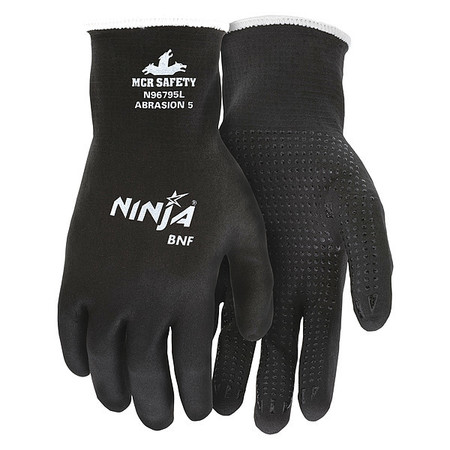 Mcr Safety Foam Nitrile Coated Gloves, Full Coverage, Black, L, PR N96795L