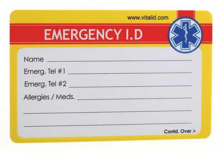 VITAL ID Emergency Wallet I.D. Card, Plastic, PK200 WSID-04