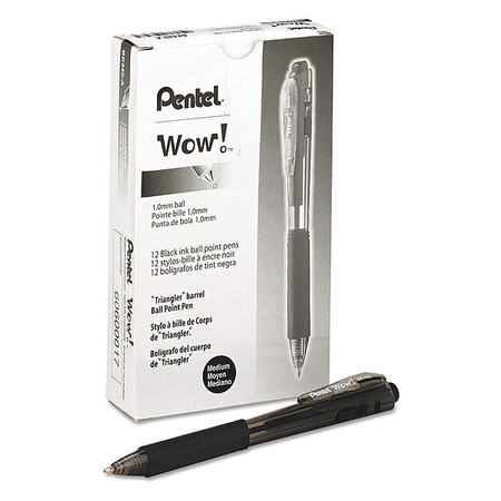Pentel Retractable Pen, Medium 1.0 mm, Black PK12 PENBK440A