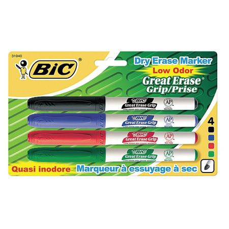 BIC Dry Erase Marker, Black, Blue, Green, Red, 4PK BICGDEP41ASST