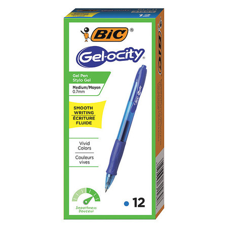 Bic Gel Roller Ball Pen, Medium 0.7 mm, Blue PK12 BICRLC11BE