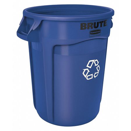 Rubbermaid Commercial 32 gal Round Recycling Bin, Open Top, Blue, Polyethylene, 1 Openings FG263273BLUE