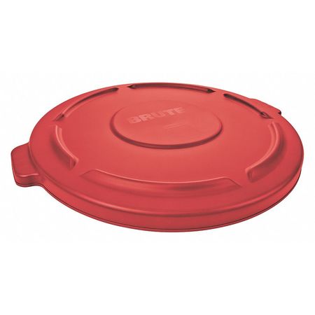 Rubbermaid Commercial 32 gal Flat Trash Can Lid, 22 1/4 in W/Dia, Red, Resin, 0 Openings FG263100RED