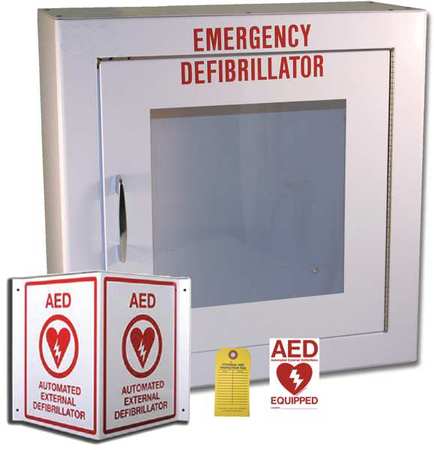 First Voice Non-alarmed Metal AED Labeling/Storage Cabinet, Metal Case AEDMK01