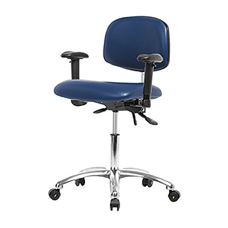 BLUE RIDGE ERGONOMICS Vinyl ESD Chair, 21-1/2" to 29", Adjustable Arms, Blue BR-NECR-MBCH-CR-T1-A1-NF-EC-ESDBLU