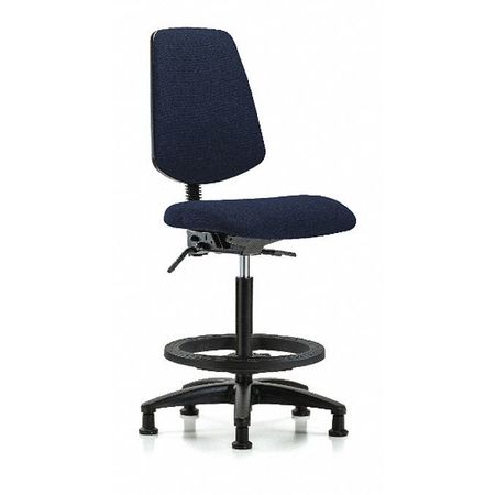 BLUE RIDGE ERGONOMICS Fab Hi Bench Chair, Med, Bk, BF, Glides, Navy BR-FHBCH-MB-RG-T0-A0-BF-RG-F45