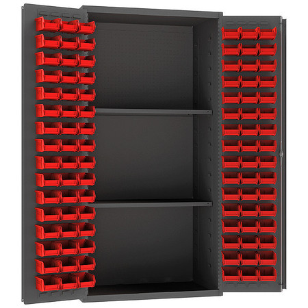 DURHAM MFG Heavy Duty Pegboard Bin Cabinet, Shelving, 72 in H, 36 in W, 24 in D, 96 Bins, 2 Shelves 3501-DLP-PB-96-2S-1795