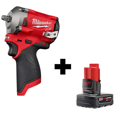 MILWAUKEE TOOL Impact Wrench, Cordless, 12V DC, 2700 RPM 2554-20, 48-11-2440