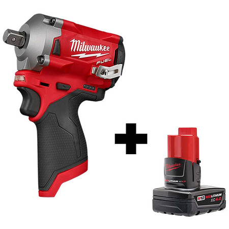 MILWAUKEE TOOL Impact Wrench, Cordless, 12V DC, 2700 RPM 2555P-20, 48-11-2440