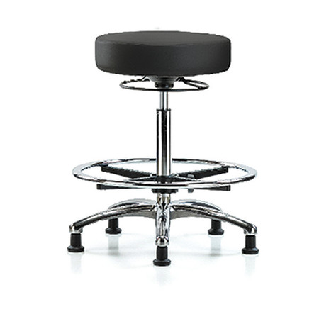 BLUE RIDGE ERGONOMICS Bench Stool, Hi, Chrm, Vinyl, CF, Glid, BLK BR-VHBSO-CR-CF-RG-8540