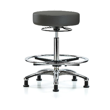 BLUE RIDGE ERGONOMICS Bench Stool, Hi, Chrm, Vinyl, CF, Glid, Gry BR-VHBSO-CR-CF-RG-8605