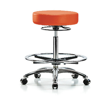 BLUE RIDGE ERGONOMICS Bench Stool, Hi, Chrm, Vin, CF, Castrs, Orange BR-VHBSO-CR-CF-CC-8613