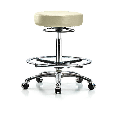 BLUE RIDGE ERGONOMICS Bench Stool, Hi, Chrm, Vin, CF, Castrs, Wht BR-VHBSO-CR-CF-CC-8501