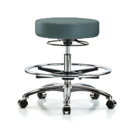 BLUE RIDGE ERGONOMICS Bench Stool, Med, Vinyl, Chrm, CF, Cstrs, Blu BR-VMBSO-CR-CF-CC-8546